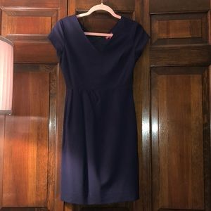Navy blue dress with V neck and one side gathers
